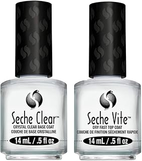 Seche Vite & Clear Bundle: Fast-Dry Top Coat + Protective Base Coat for Chip-Resistant, Glossy Manicures 0.5 oz Each