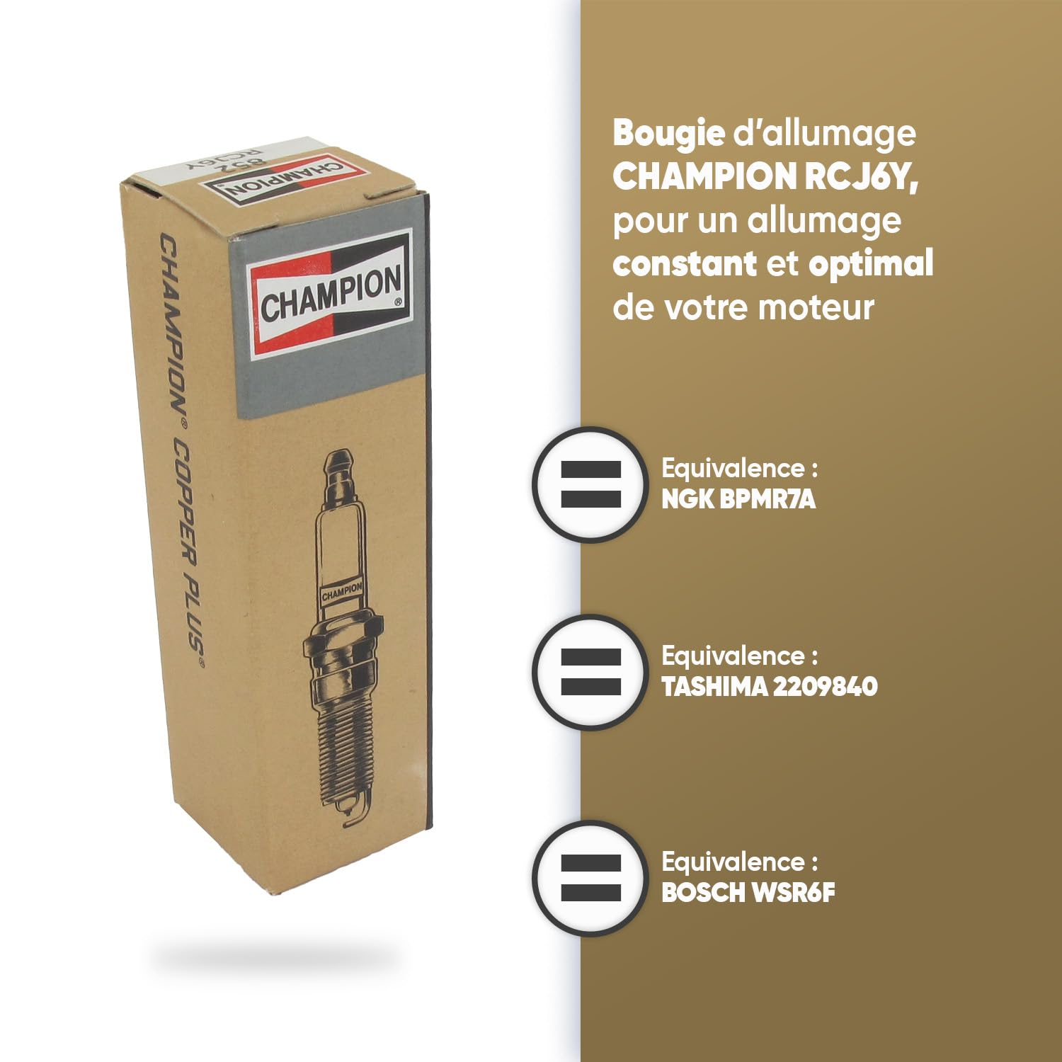 CHAMPION - Świeca zapłonowa CHAMPION RCJ6Y - Trwałe i niezawodne - Wysoka jakość - odpowiednik NGK BPMR7A, NGBPMR7A, TASHIMA 2209840