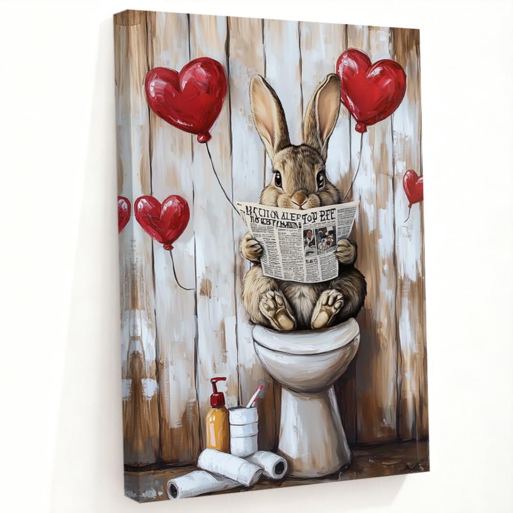 Tableau Lapin sur Les Toilettes et ballons cœur pour une ambiance joyeuse