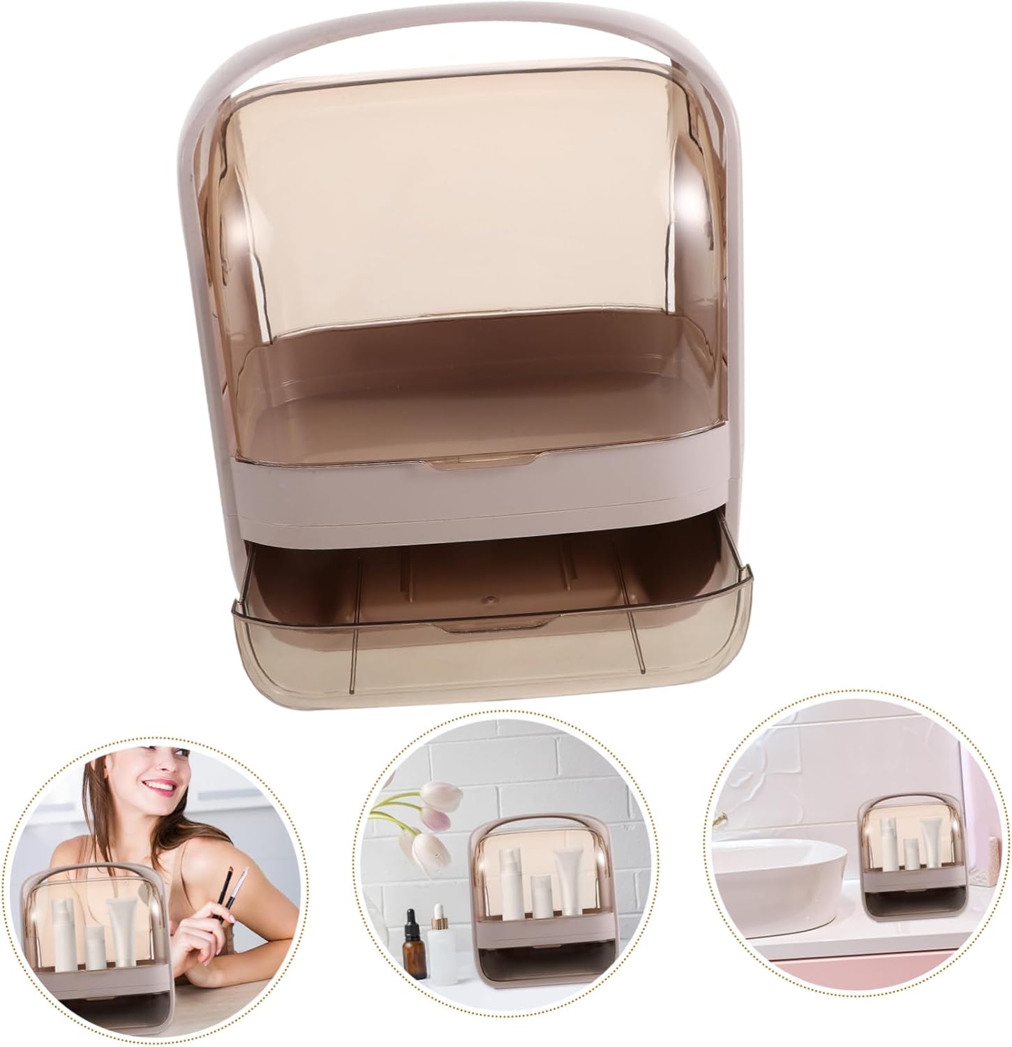 Hemoton Makeup Organizer Storage Box Lid Large Capacity Skincare Display Case for Bedroom and Bathroom Cosmetics Holder for Vanity and Dresser Elegant Design for Beauty Products