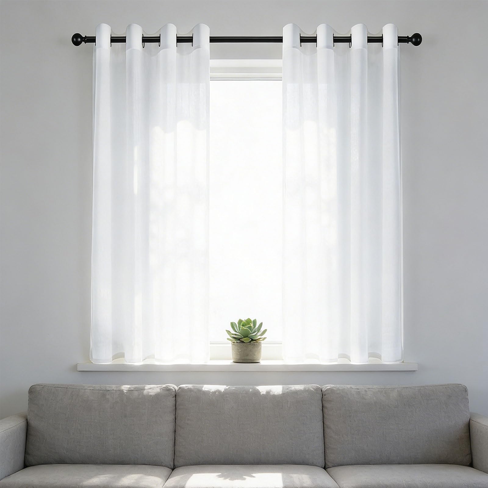 Rideau voilage blanc 205x210 cm anti-UV pour filtrer la lumière du salon