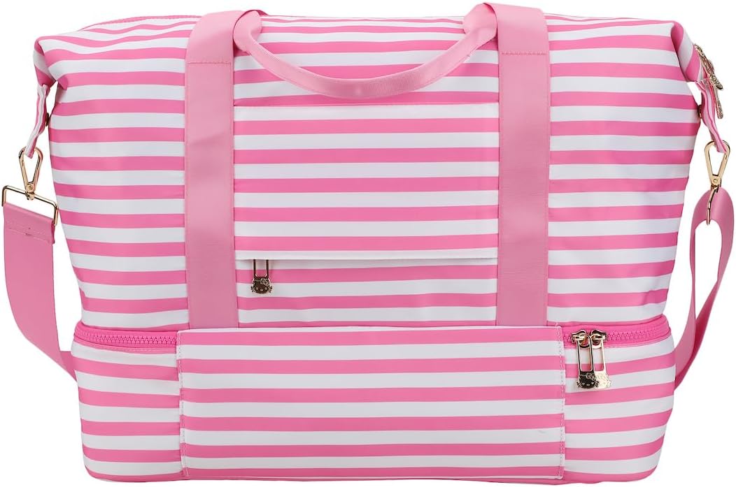 Hello Kitty Character 17" Pink & White Striped Duffle Bag - Image 2