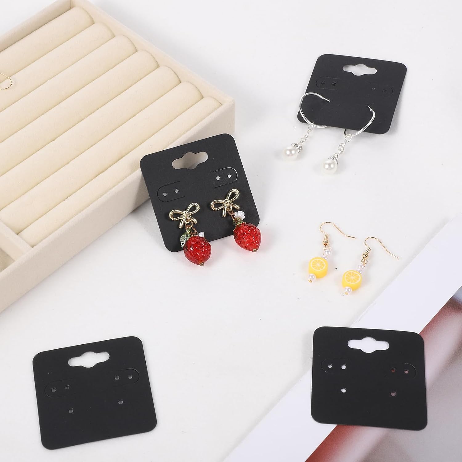100 Pcs Earring Display Holder Cards, 2 Inch Black Earring Hanging Cards, Blank Paper Jewelry Tags with 6 Holes Hanging Jewelry Display Tags for Selling, Retail, DIY Craft