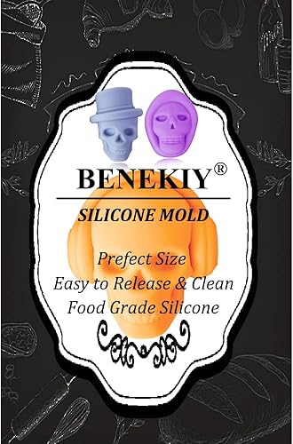 Miniatura 9 de Paquete de 2 moldes de silicona de calavera 3D con 8 cavidades con temática de calavera para hornear, herramienta de horneado para pastel de