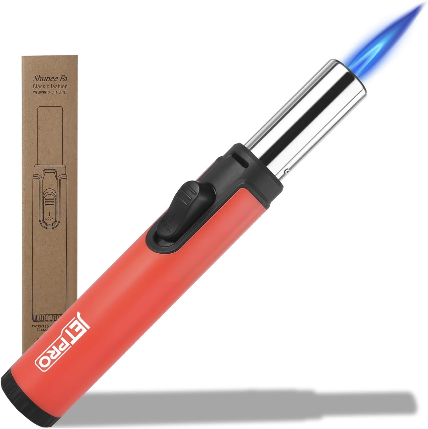 Pen-Style Butane Torch, Refillable Mini Blow Torch with Safety Lock & Adjustable Flame for Cooking, Camping and DIY (Gas Not Included) Black