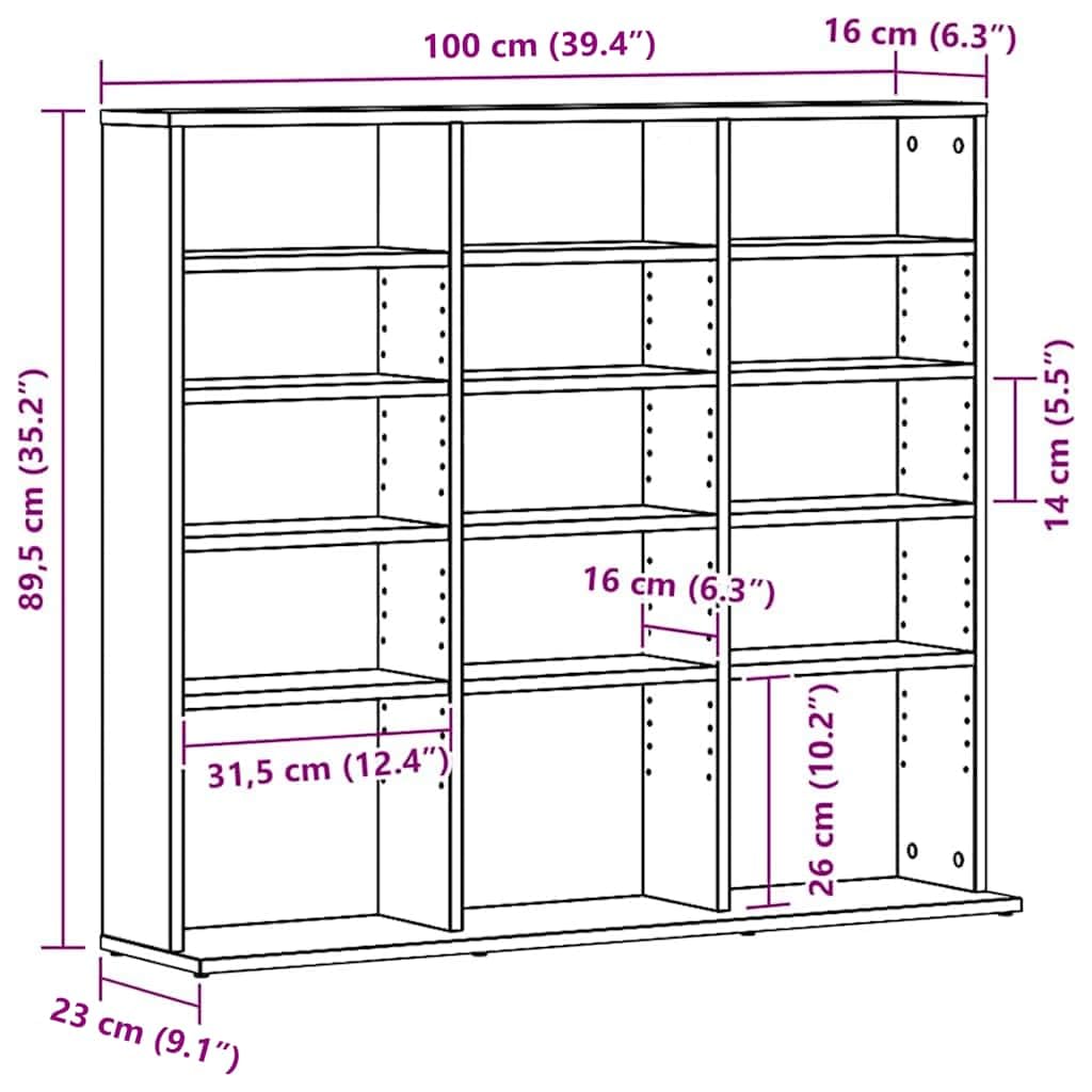 vidaXL Mueble para CD Roble Negro 100x23x89,5 cm Madera ingeniería, Estante para CD, Estante, Armario para CD, estantería, Mueble para CD