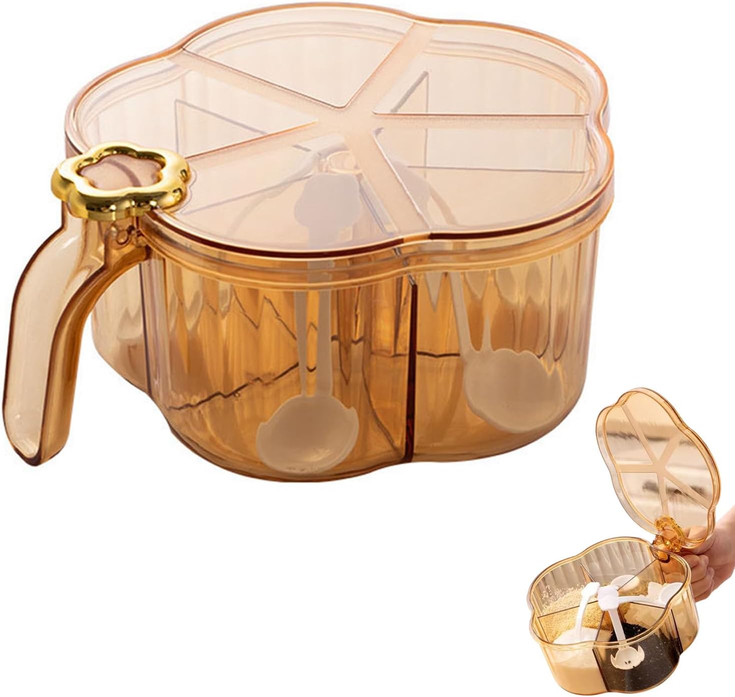 Seasoning Box with Lid and Spoon, 5 Compartments Clear Spice Pots