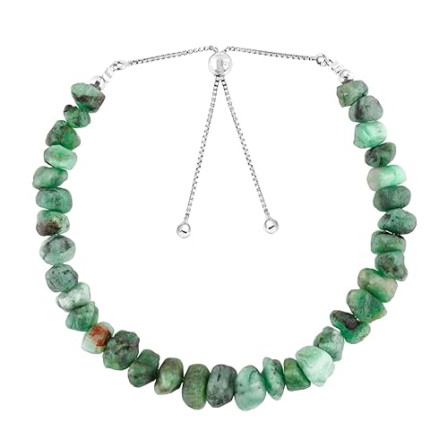 Miniatura 2 de OdrillionGems AA Natural Raw Green Emerald Gemstone Bolo Bracelet, Rough Stone, 925 Sterling Silver, Rhodium, Chakra Healing Crystals, May
