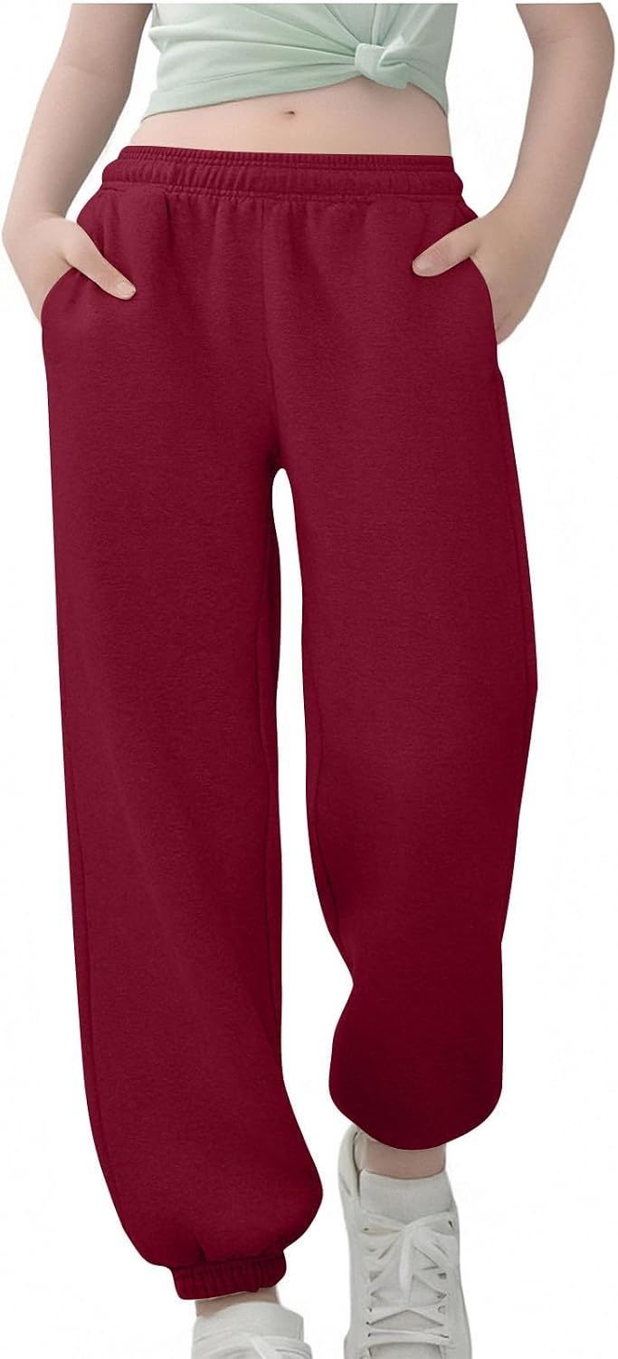 Girls Cinch Bottom Sweatpants Baggy Elastic Waist Preppy Workout Joggers Kids Solid Trousers with Multi-Pocket 3-14 Y