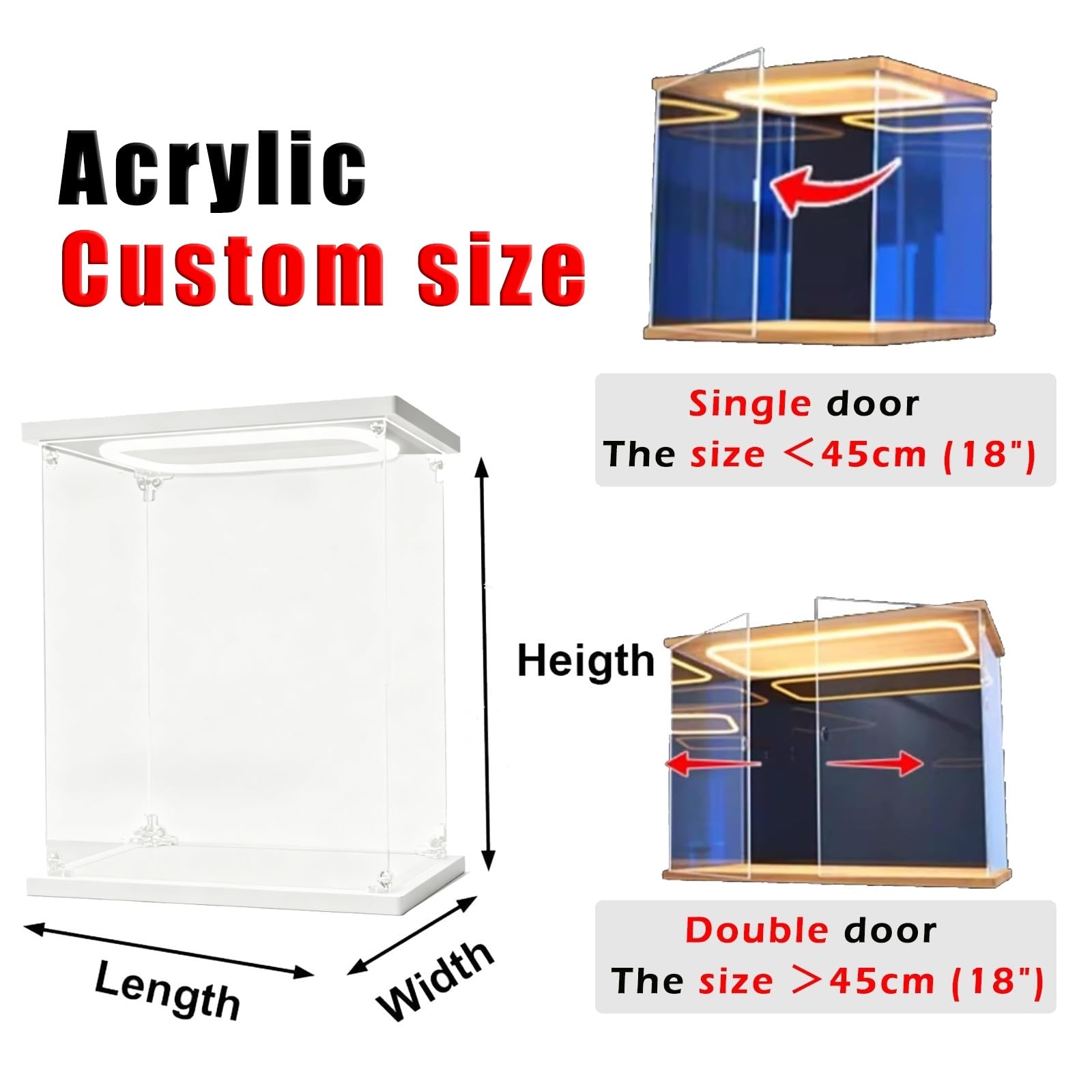 Cajas de Metacrilato Vitrina De Acrílico Iluminada por LED, Vitrina Apilable Transparente, Caja Organizadora A Prueba De Polvo, Fácil Montaje(40X25X35cm/16X10X14in)