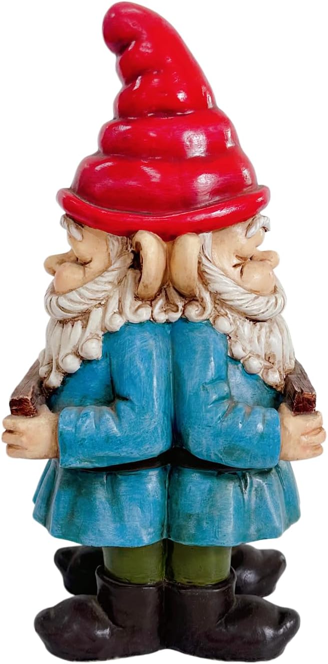 14" Tall Outdoor Garden Gnome Yard Statue Decoration Two-Sided Garden Gnome Statue with Welcome and Scram Signs, Funny Outdoor Decor Statue (Two Sides Gnome)
