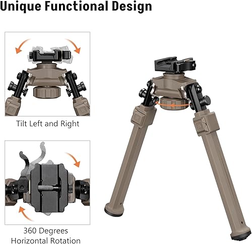 Vista 8 de MidTen Bípode giratorio de liberación rápida para rifles, bípode Picatinny, ligero, ajustable en 360 grados Negro