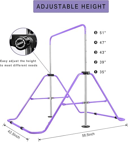 Miniatura 2 de Bighaki808 Barras de gimnasia para niños con anillos, barras horizontales plegables con altura ajustable, equipo de gimnasia expandible, barra de