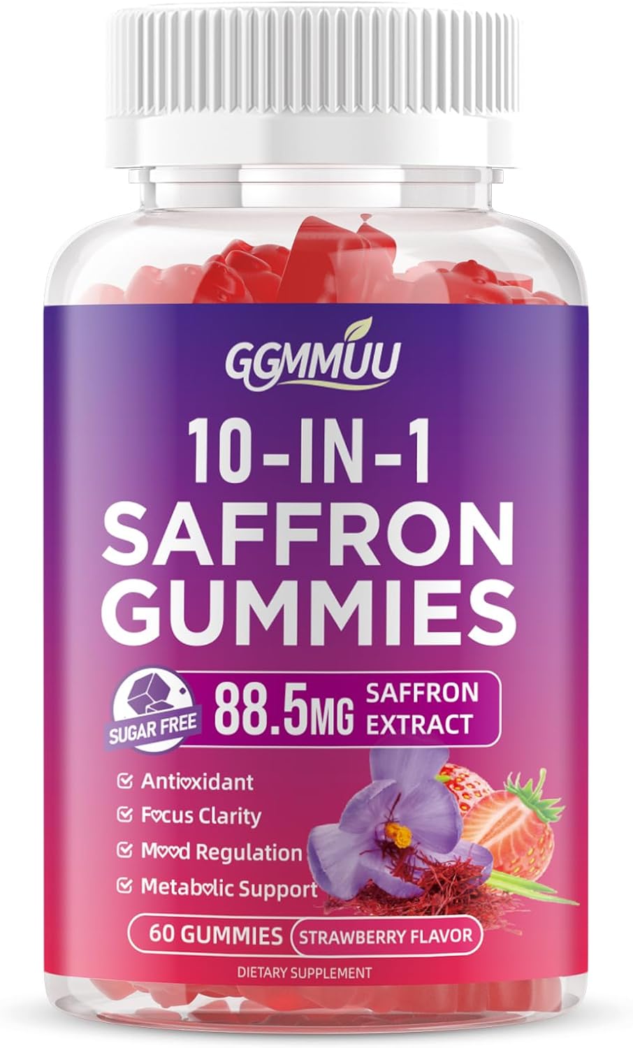 Saffron Supplement Gummies, 10-in-1 Cortisol Supplement with Saffron 88.5mg, Magnesium, Rhodiola Rosea, Ashwagandha, L-Theanine, St. John's Wort, for Zzz, Calm, Focus & Relaxation, 60 Count - Image 9