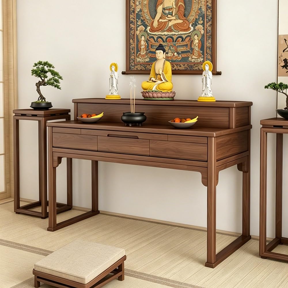 Mesa de Altar China Mesa de Altar Madera Maciza | Inicio Escritorio de Adoración Santuario Zen(Bruin,Pequeño)