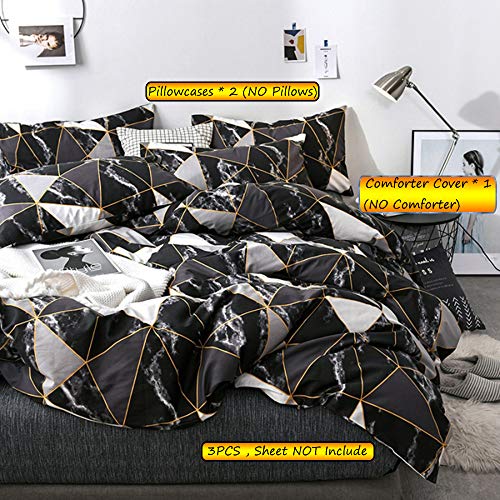 Houseri JM004-LUXURY BLACK MARBLE-TWIN Jumeey Black Geometric Duvet Cover Twin Marble Bedding Set Black White Silver Grey Gold Duvet Cover Set Teens Abstract Modern Plaid Triangle Comforter Cover Blocks Boy Girls Black Bedding Twin Size thumb #1