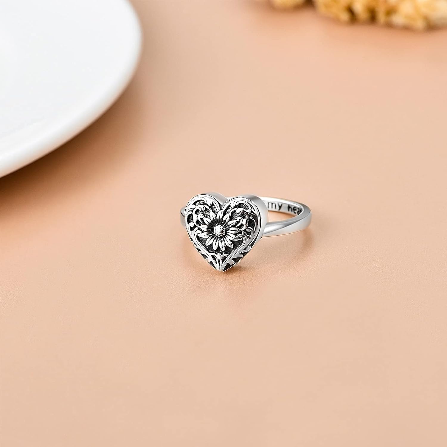 SOULMEET Sunflower Locket Urn Ring That Holds Loved Ones Ashes Sterling Silver Personalized Locket Band Keepsake Memorial Jewelry Cremation Rings for women - Image 2