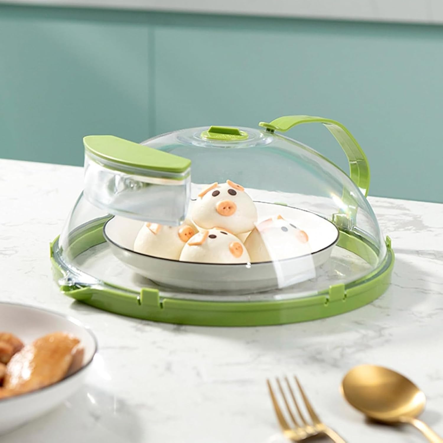 Microwave Splatter Cover with Steamer Vent, Clear Microwave Food Cover – Microwave Cover with Handle & Water Reservoir for Steam Cooking, 10.24" x 10.24" x 3.94" (Style C - Brown)