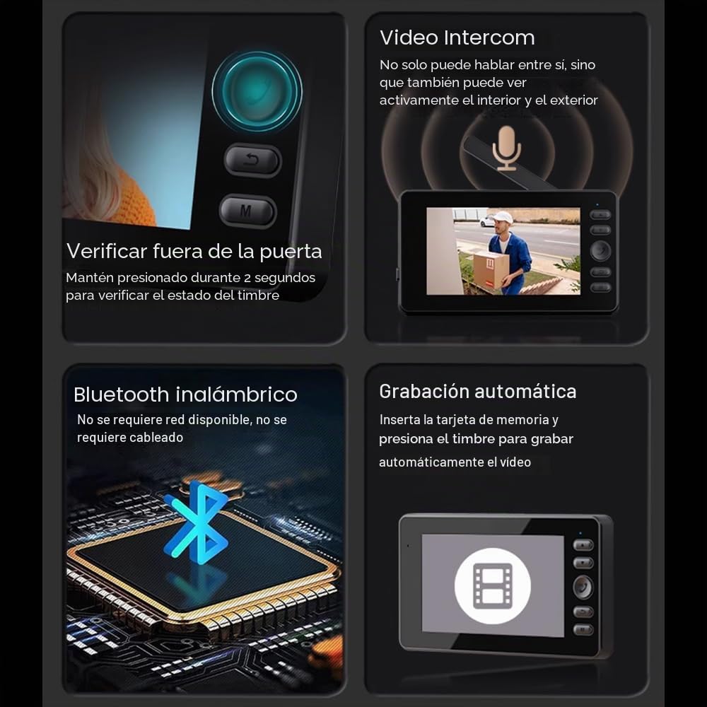Zeerkeer 1080 Timbre inalámbrico con Cámara, Pantalla de 4,3 Pulgadas Videoportero Exterior IP65, Intercomunicador 2.4G Visión Nocturna, Timbre Inteligente Interior para Hogar