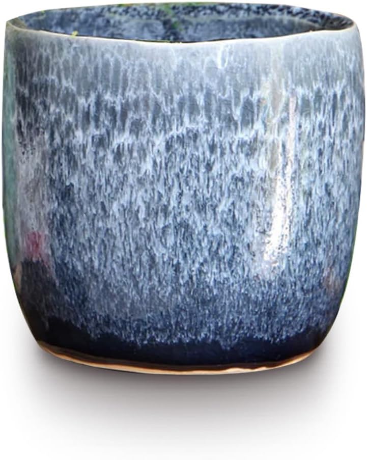 PLANTATOREM Jewel Teacup Planter - Sapphire Mist Ceramic - 4" L x 4" W x 4" H (Case of 12) - Indoor and Outdoor Flowerpots - Robust Design with Drainage Holes and Saucer for Flourishing Root Growth