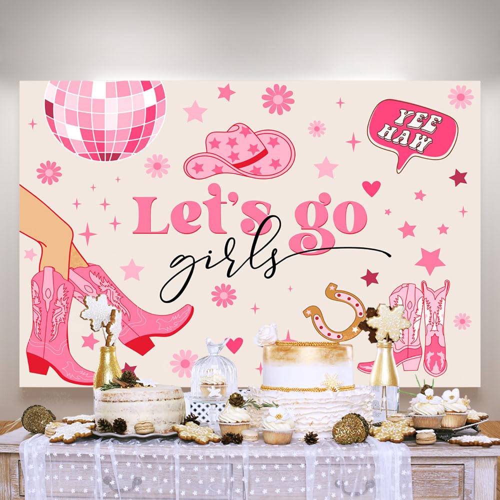 Aperturee Fotohintergrund 'Let’s Go Cowgirl' – 2,1x1,5 M – Pink, Für Geburtstage, Wild West Party & Fotos