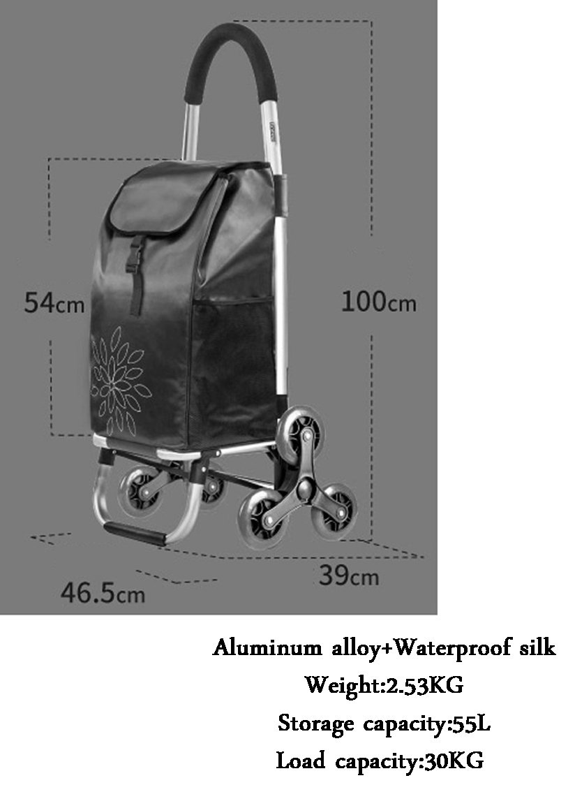 Viaggio pieghevole rampicante della lega di alluminio della scala | Carrello della drogheria 6 spinta pieghevole della ruota di gomma, carrelli di grande capacità 48L in fiore