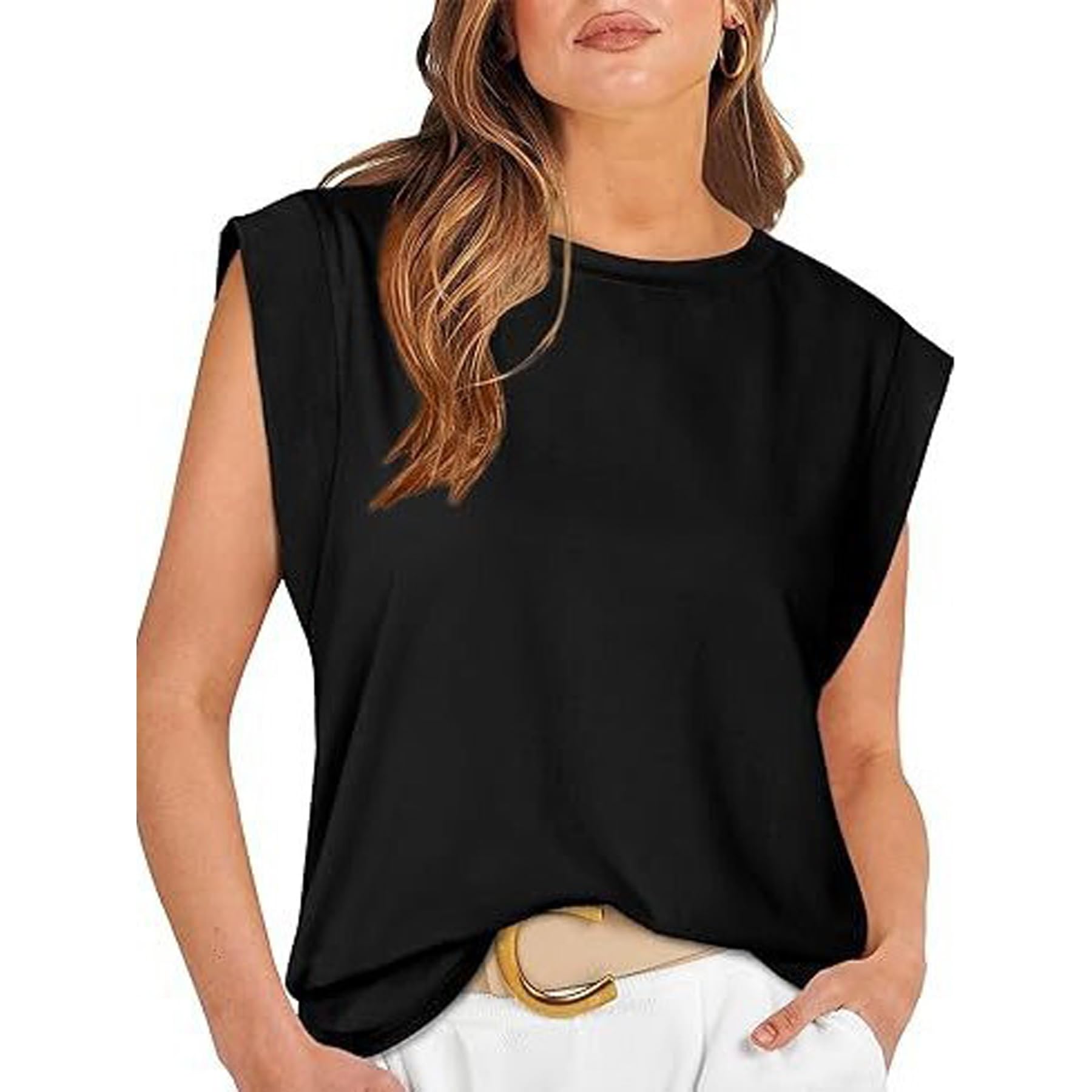 Hanaoops Women's Tank Top Sleeveless Blouse Summer Simple Tops Blouses Casual Loose Fit