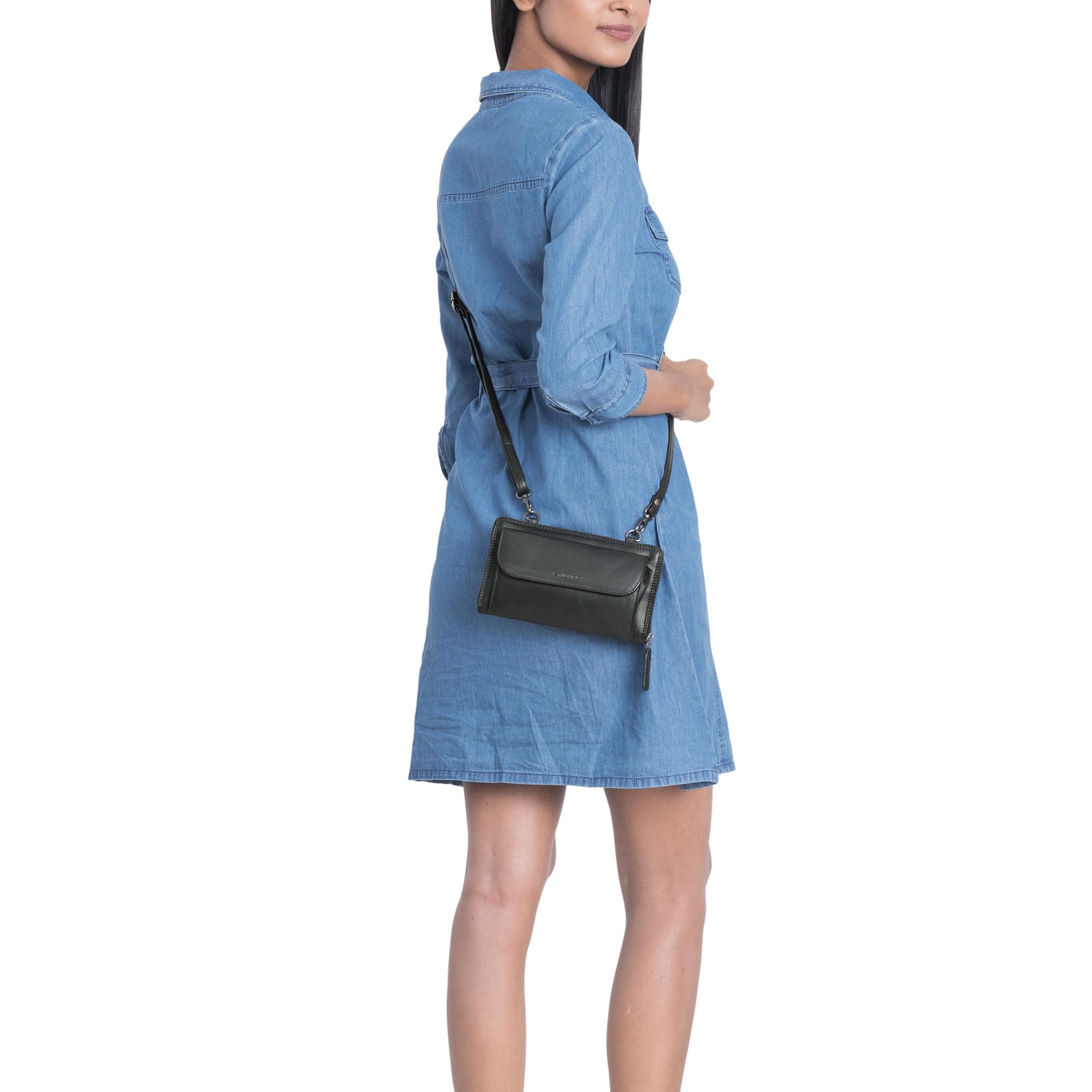 STILORD Monica Cartera de Cuero con Compartimento para teléfono móvil Bolso de Mujer para teléfono móvil Bolso de Hombro Cartera Crossbody para Mujer Color:Negro