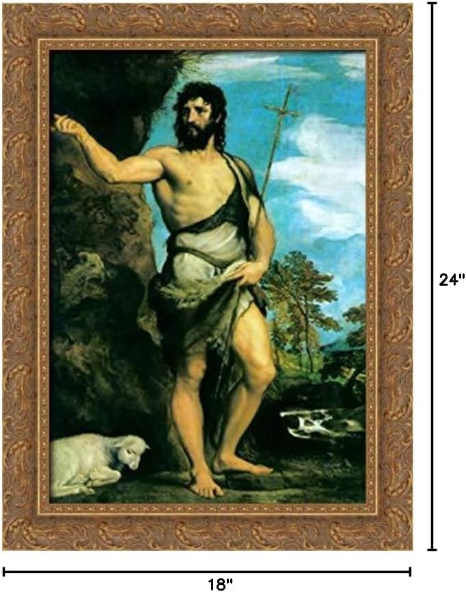 St. John The Baptist 18x24 Gold Ornate Wood Framed Canvas Art by Titian