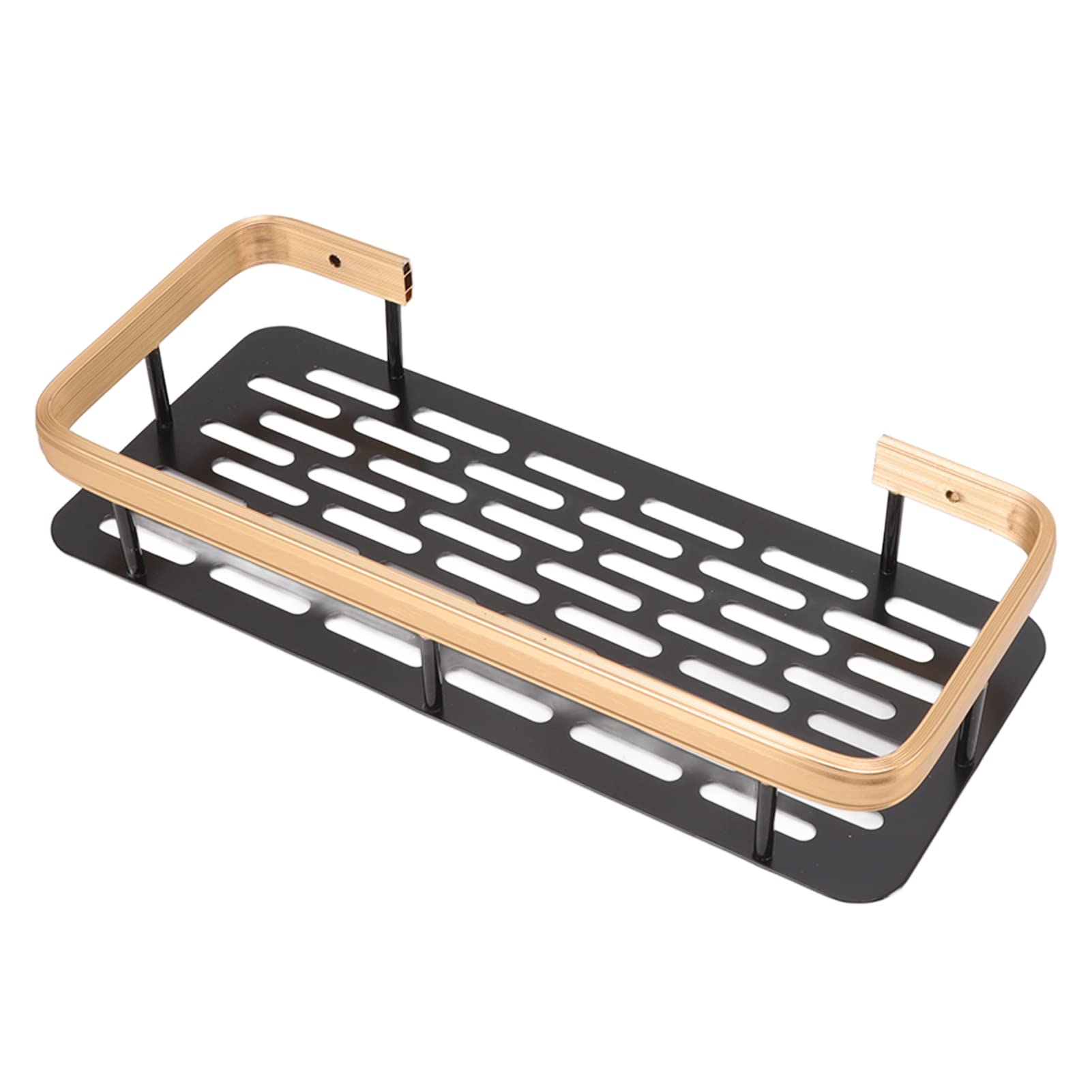 Estante de almacenamiento de ducha de 3 capas rectangular de aluminio sin perforaciones, cesta organizadora de ducha con calcomanías para el hogar, hotel, baño, cocina (negro dorado)