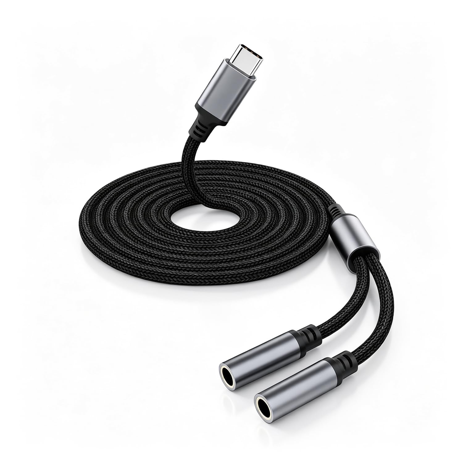 Verilux® USB C to Dual 3.5mm Headphone Splitter with High Res DAC Chip | Nylon Braided Headphone Share Adapter Supports Microphone for Type C Phones Laptops-image-46