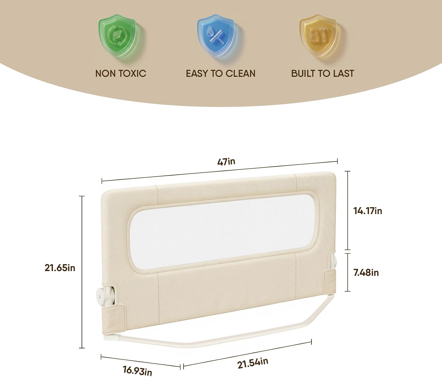 Bed Rail for Toddlers, 47 Inch Foldable Baby Guard | 47 in foldable toddler rail with reinforced anchors, no-gap mattress fit, double lock, washable fabric for King|Queen