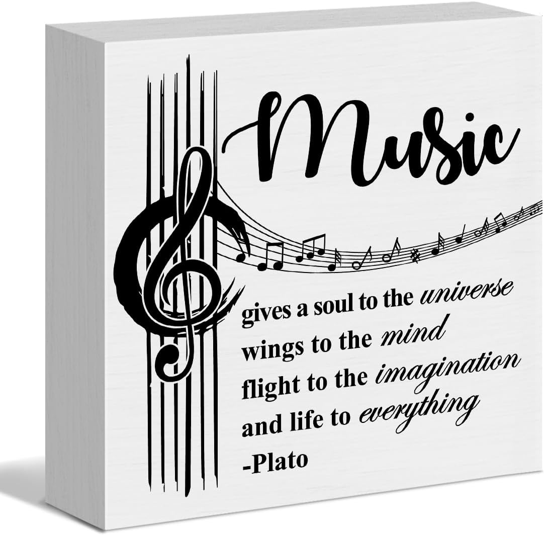 Music Decor Wooden Box Sign - Music Quote Sign for Home Office Room Studio Desk Shelf Decor - Teacher's Day Christmas Birthday Gift for Musicians Prayer Lover Teacher