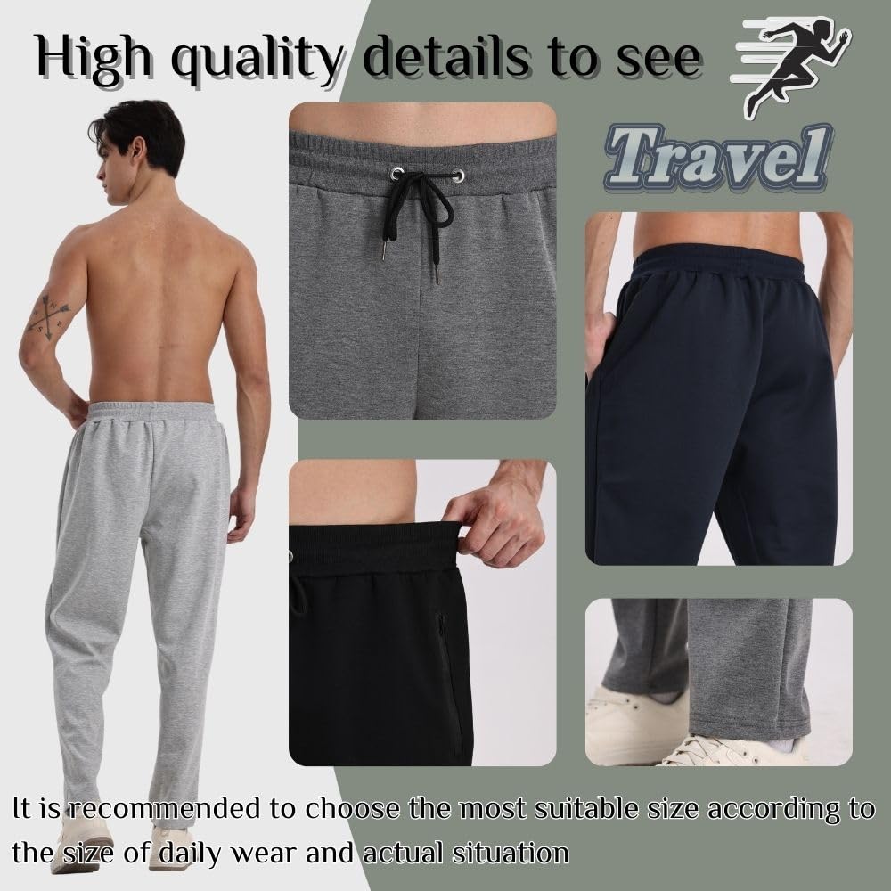 Pantaloni da jogging da uomo, confezione da 3, da jogging, da uomo, sportivi, con cerniera, traspiranti e flessibili