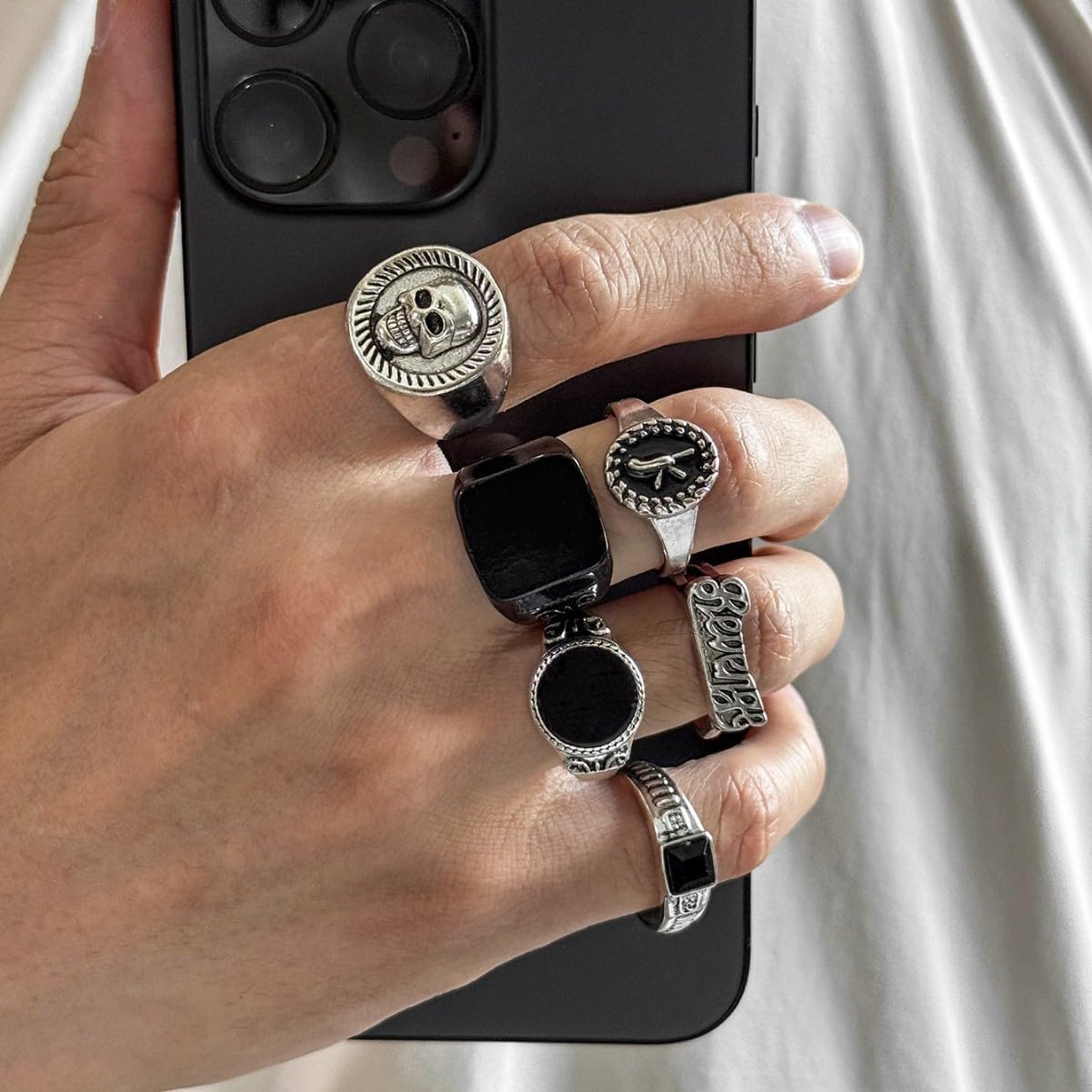 Gothic Rings Set for Men Punk Chunky Skull Cross Stackable Rings Personality Eye Eagle Mens Ring Set Cool Statement Punk Hip Hop Jewelry