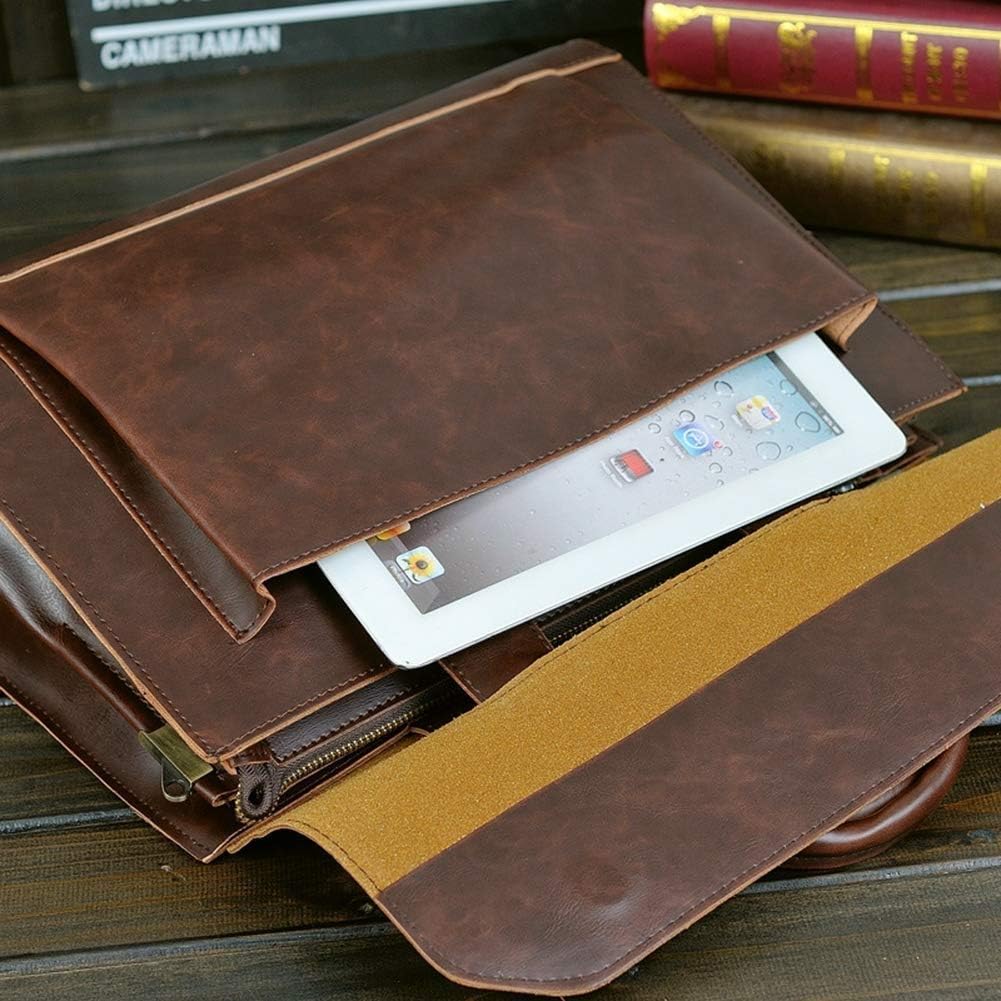 Leather Briefcase for Men Computer Bag Laptop Bag Waterproof Retro Business Travel Messenger Bag for Men Large Tote image 4
