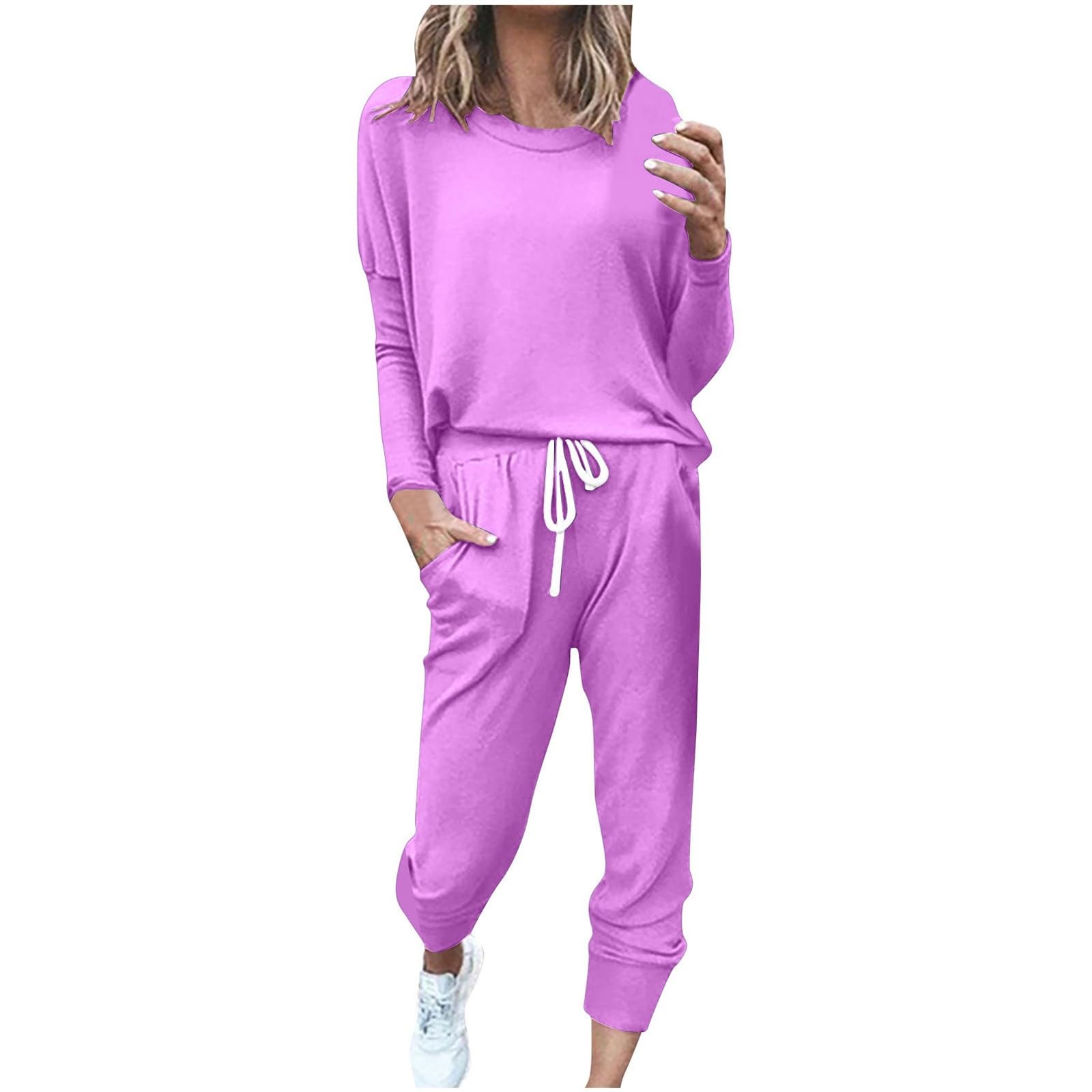 Damska bluzka z długim rękawem, blok kolorów, patchwork, okrągły dekolt, bluzka, długie spodnie, legginsy, strój casual, zestaw