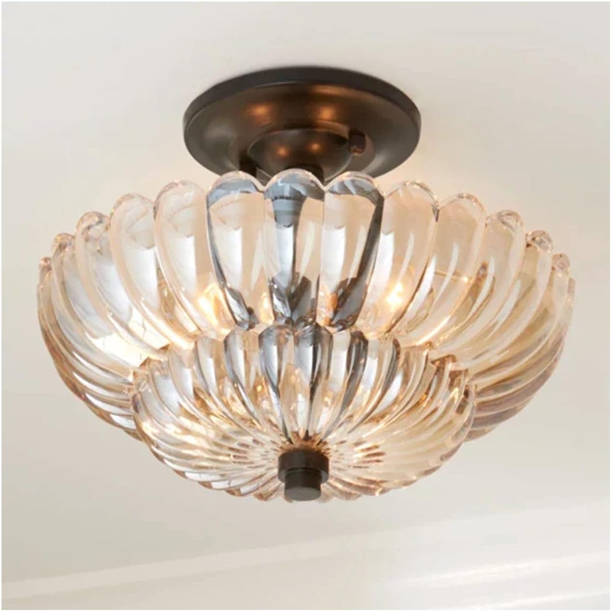 Ceiling Lights Semi Flush Mount Ceiling Light Brown Glass Chandeliers Black Base Modern Lighting Light Fixture Suitable for Living Room Kitchen Bedroom Hallway Bulb Not Included