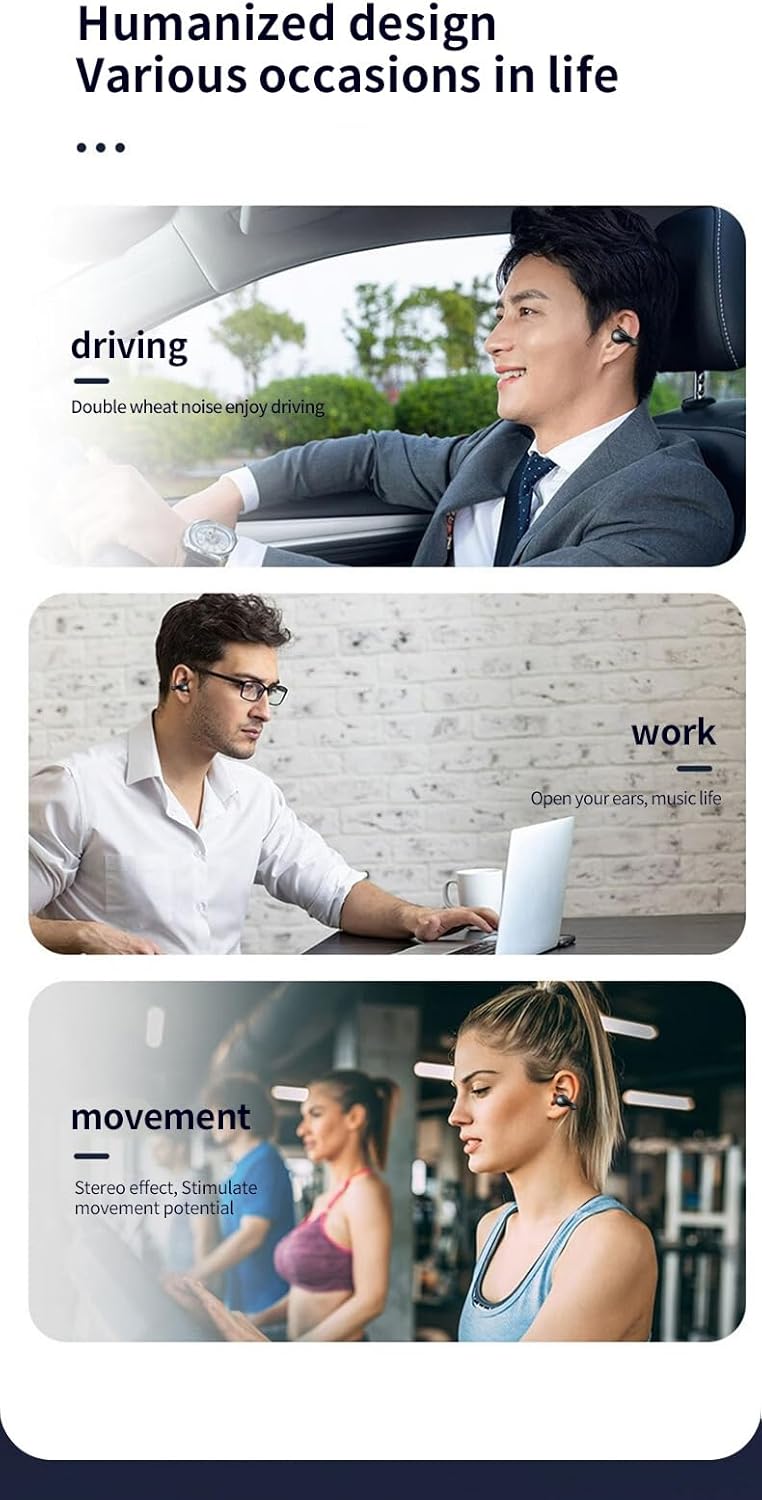 Bluetooth Headphones Open Ear Clip Headphones Bluetooth 5.3 Sports Earphones Built-in Mic,36H Playtime Bone Conduction Headphones Bluetooth Earphones for Running,Sports,Cycling,Driving, Black