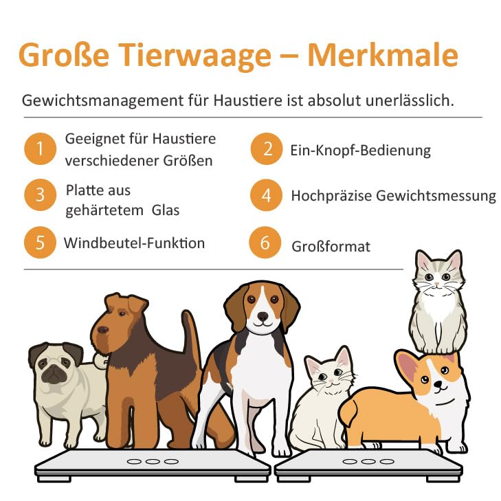 Kurflo Tierwaage für große Hunde, Digitale für Hunde & Katzen, Tierwaage mit großer Plattform bis 100 kg, für Welpen, erwachsene Tiere & Veterinärgebrauch, in Schwarz (80x50 cm)