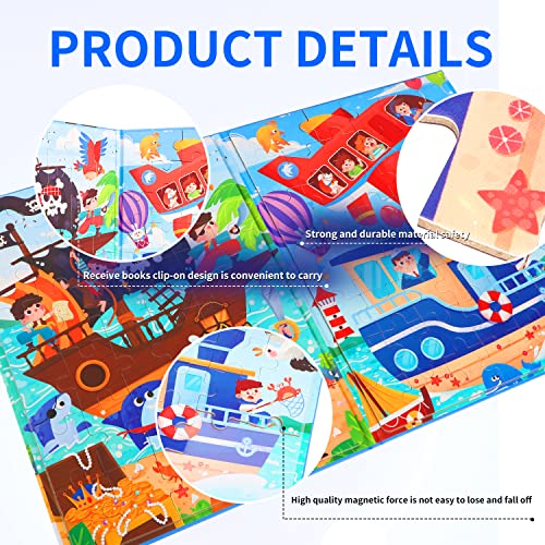 Zeyusi Magnetic Puzzles For Kids Ages 3-5 Toys Gifts -84 Pieces Toddler Puzzles For 4-8 Year Old 2-In-1 Pirate Ship Jigsaw Puzzles Book-Travel Games And Travel Toys For Boys Girls（Large Size） #TOP3