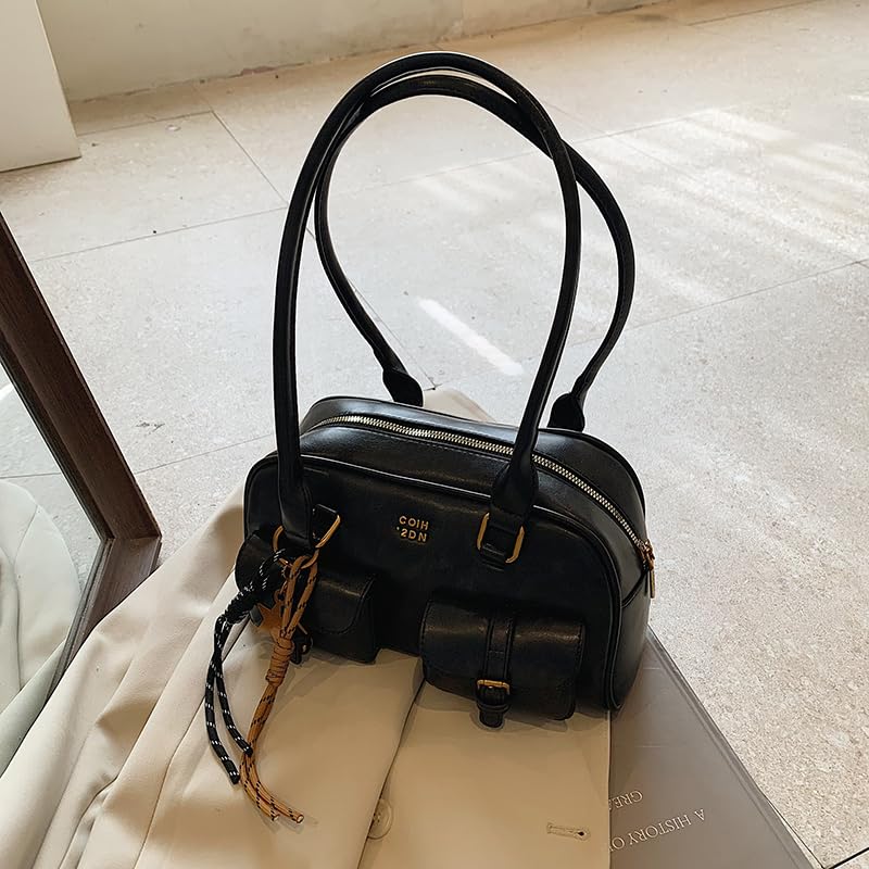 Women Cordury Underarm Bag Vintage Style Retro Top Handle Bag Casual Double Front Pocket Handbag Tote Bag for Shopping Travel 5