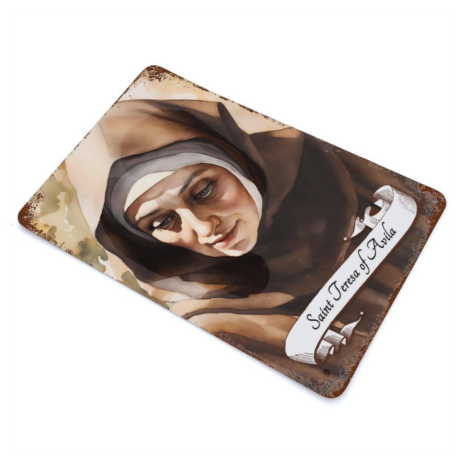 Rust Effect Saint Teresa of Avila Vintage Rust Metal Sign 11.8"x7.9", Farmhouse Wall Decor for Farmhouse, Kitchen And Entryway Decor