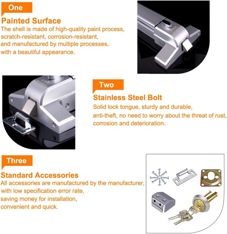 Push Bar Panic Exit Device for Emergency Exit Doors Painted Aluminum, with Exterior Lever Handle(six Keys)