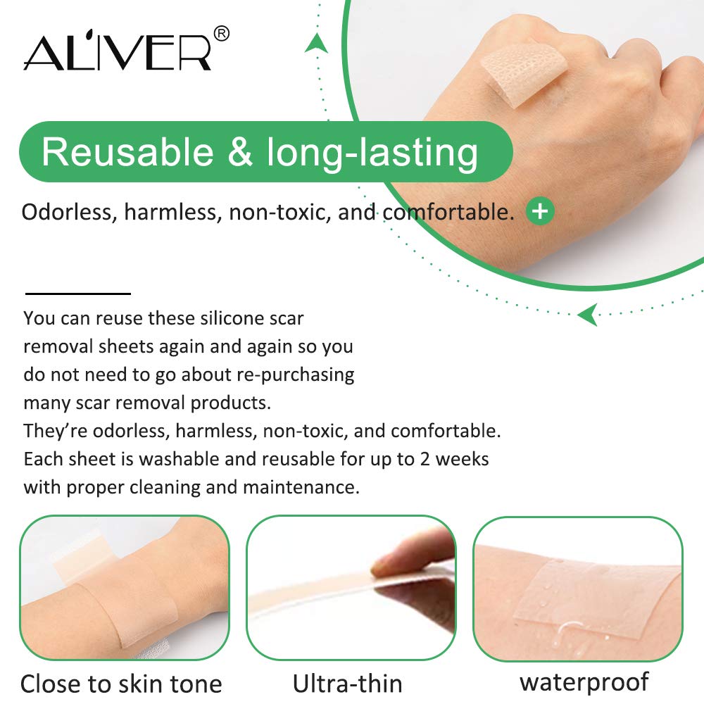 Silicone Scar Removal Sheets, Professional Gel Strips for Scars Caused by C-Section, Surgery, Burns, Injuries Acne, and Stretch Marks Patch Away, 3"×1.6", 4 Sheets Reusable (2 Months Supply)