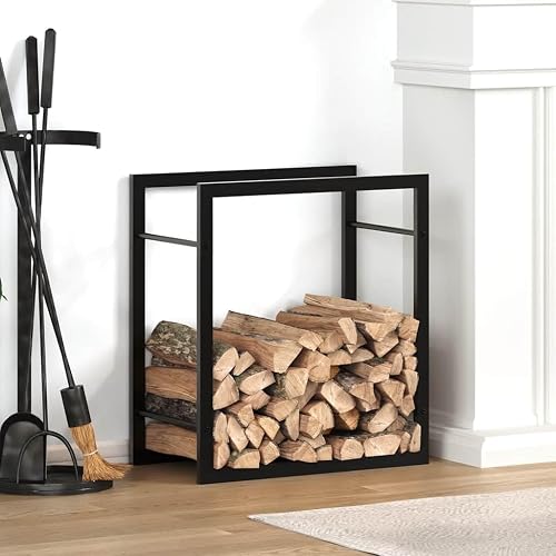 Portant de Bois de Chauffage en Acier Noir Mat 50x28x56 Teenpull