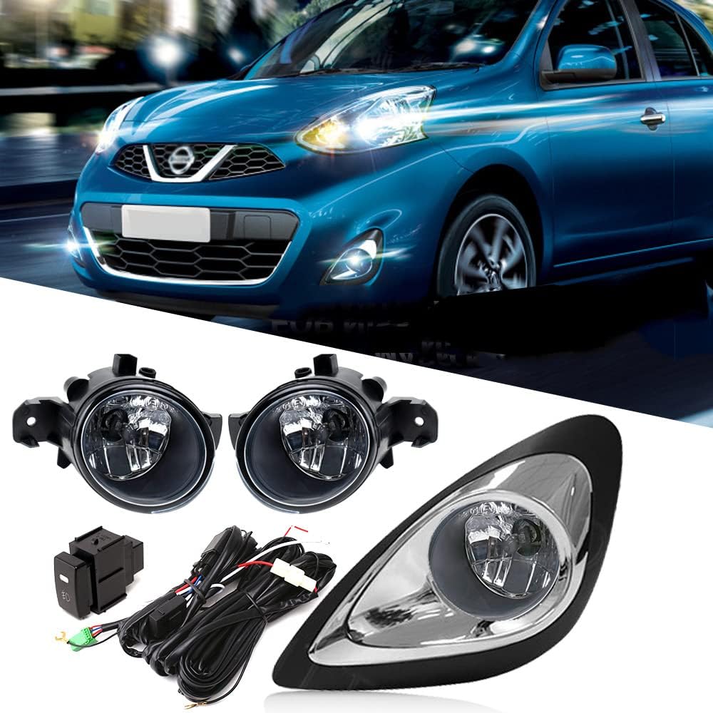 Auto-Tech Clear Fog Light w/Bezel Switch Wire Bulb fog lamp assembly kit Replacement For Nissan March/Micra 2013~2016
