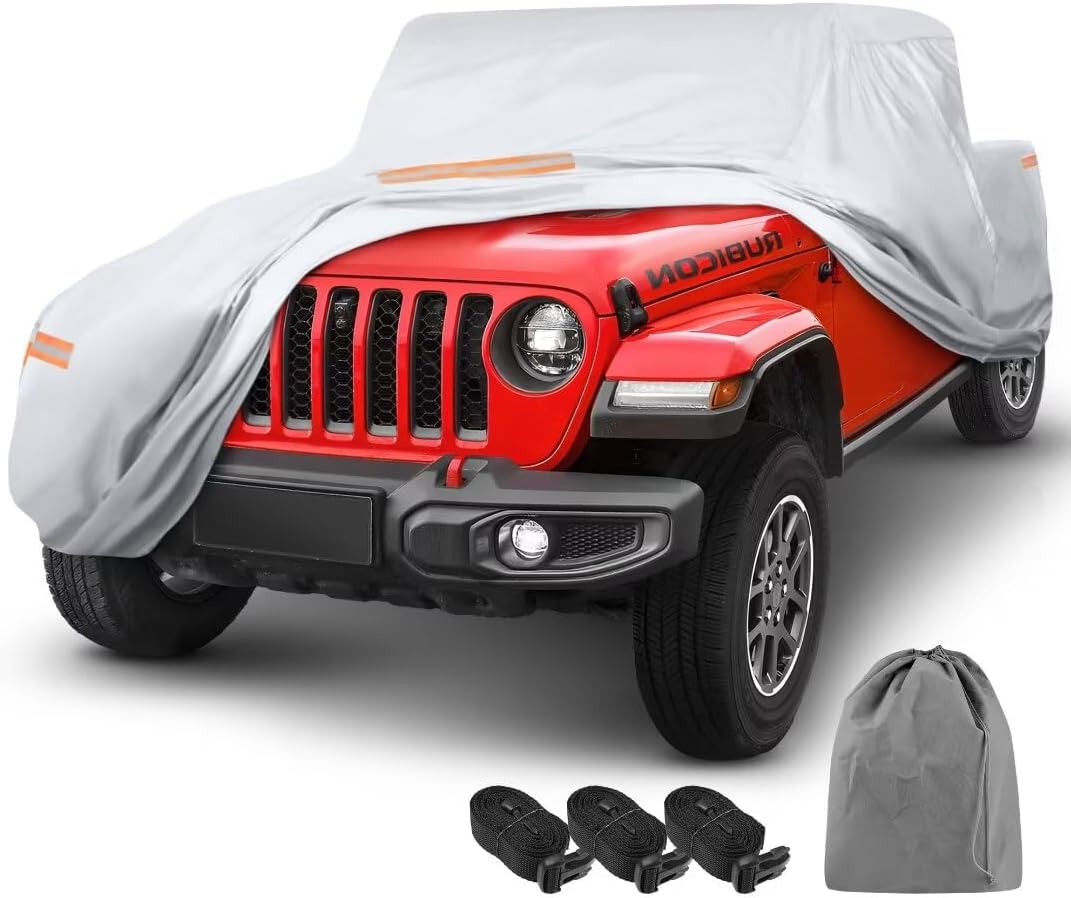 GIANT PANDA Car Cover Custom Fit for Jeep Gladiator JT Sport Rubicon Mojave Willys Freedom 2020 2021 2022 2023 2024,Waterproof All Weather,Sun UV Protection,Car Snow Cover, Silver