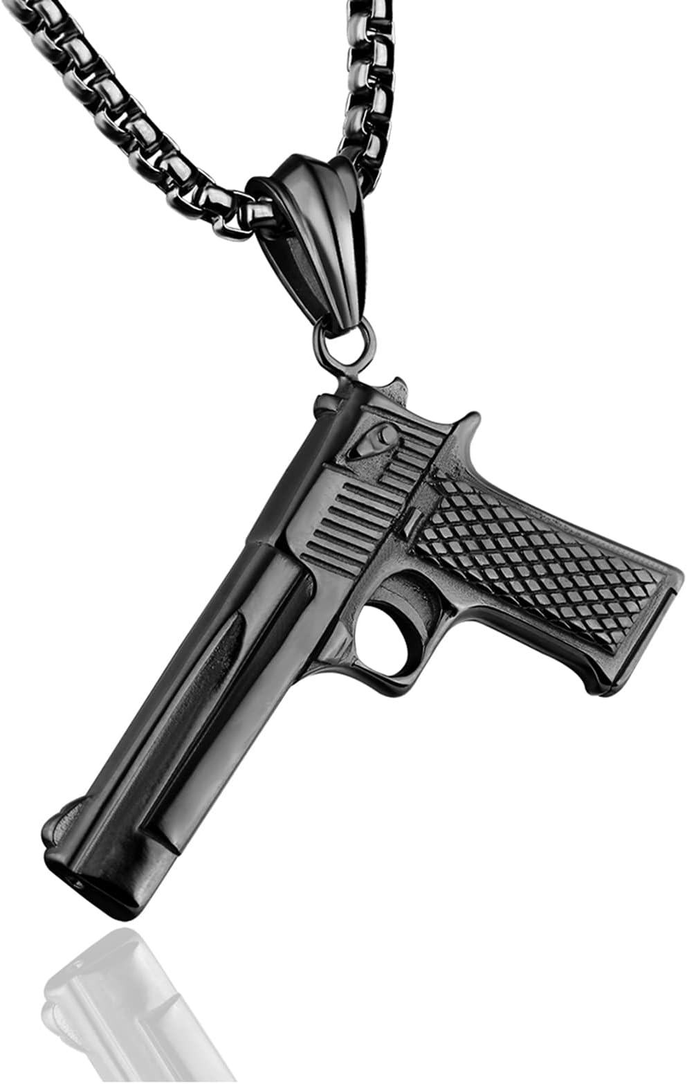Punk Rock Titanium Steel Huge Gun Pendant Necklace,22" Link Chain