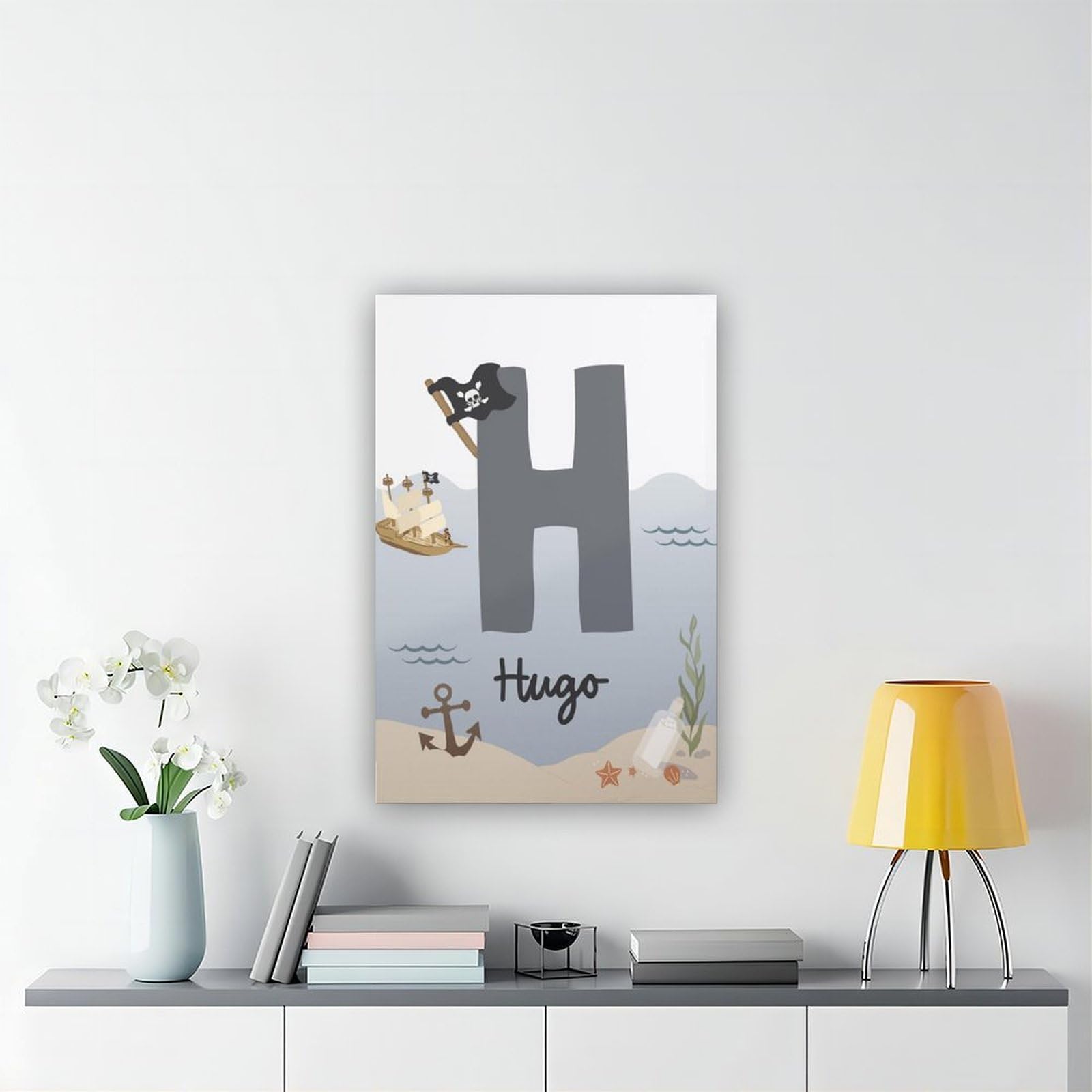 Poster sur toile avec thèmes éducatifs de l'alphabet de A à Z (14) - Décoration murale pour salon, chambre à coucher - 40 x 60 cm